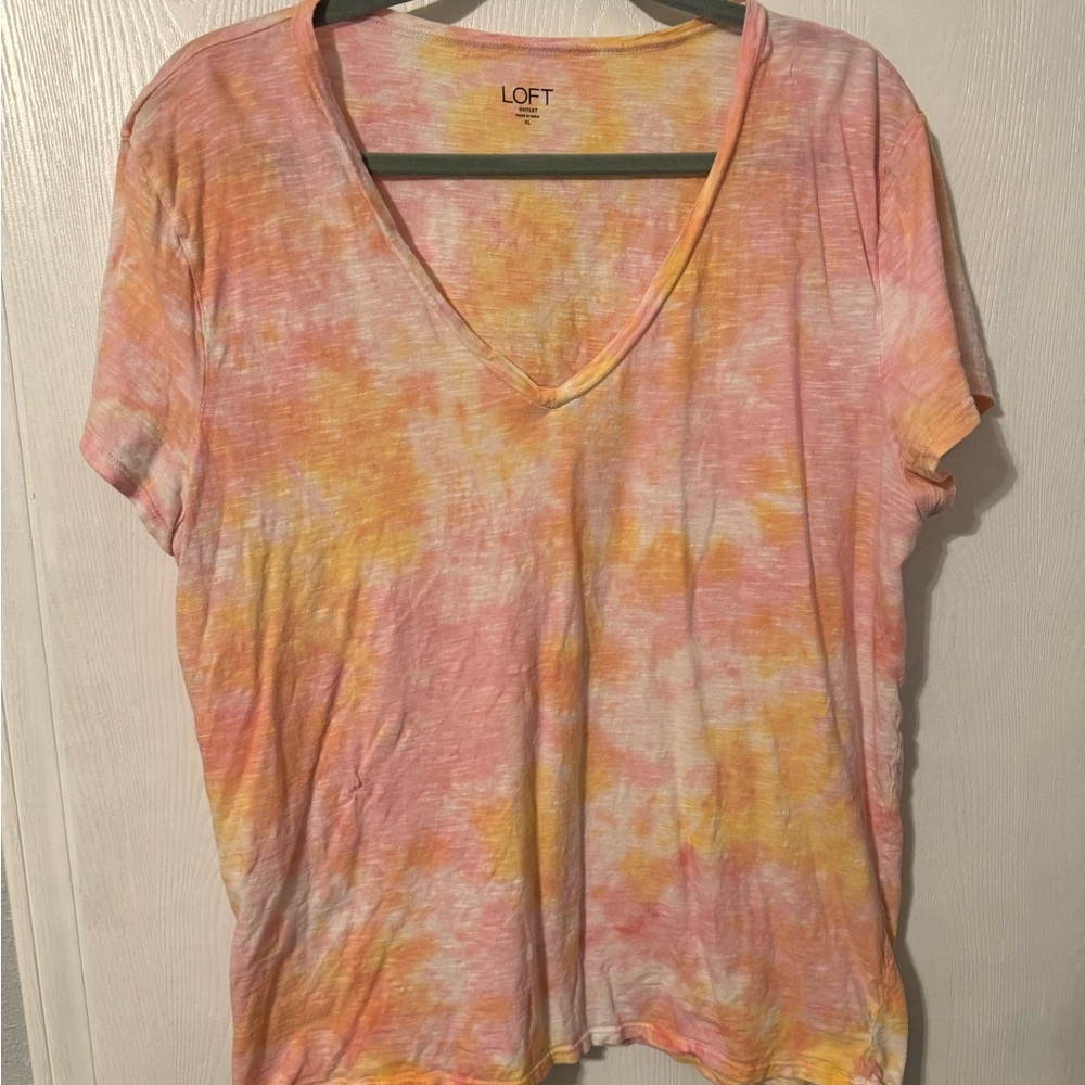 Pink and orange tie dye v neck